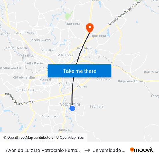 Avenida Luiz Do Patrocínio Fernandes, 267-591 to Universidade Paulista map