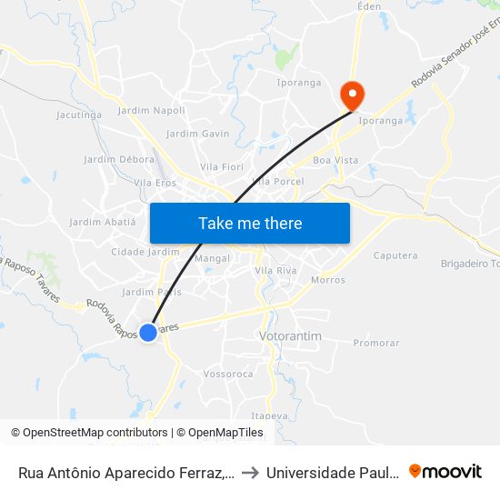 Rua Antônio Aparecido Ferraz, 747 to Universidade Paulista map