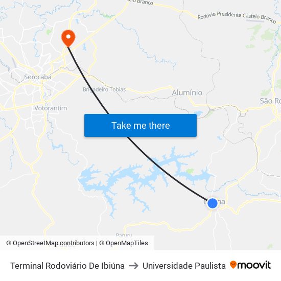 Terminal Rodoviário De Ibiúna to Universidade Paulista map