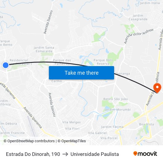 Estrada Do Dinorah, 190 to Universidade Paulista map