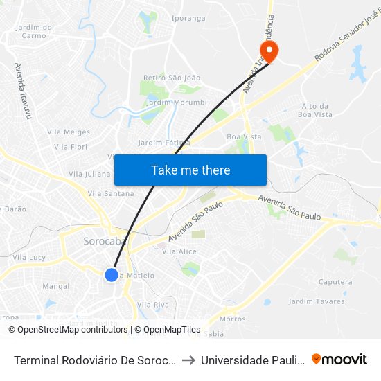 Terminal Rodoviário De Sorocaba to Universidade Paulista map