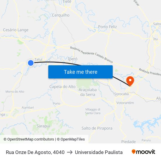 Rua Onze De Agosto, 4040 to Universidade Paulista map