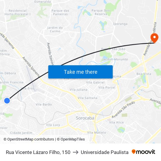 Rua Vicente Lázaro Filho, 150 to Universidade Paulista map