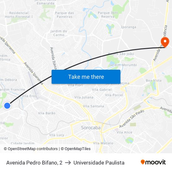 Avenida Pedro Bifano, 2 to Universidade Paulista map