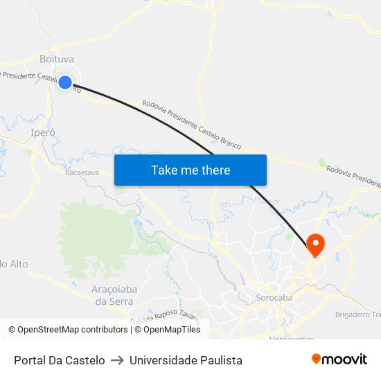 Portal Da Castelo to Universidade Paulista map