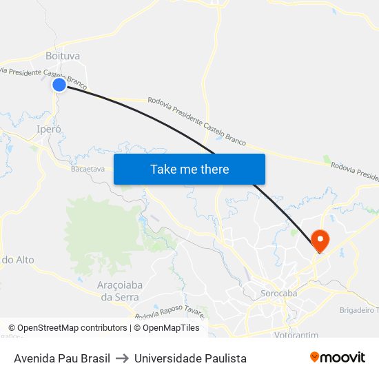 Avenida Pau Brasil to Universidade Paulista map