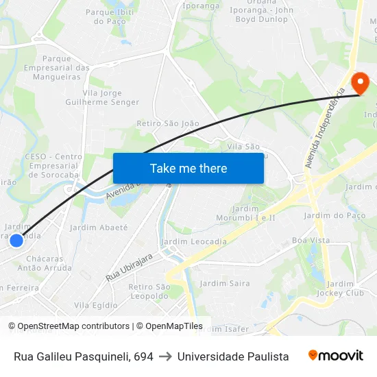 Rua Galileu Pasquineli, 694 to Universidade Paulista map
