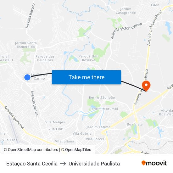 Estação Santa Cecília to Universidade Paulista map