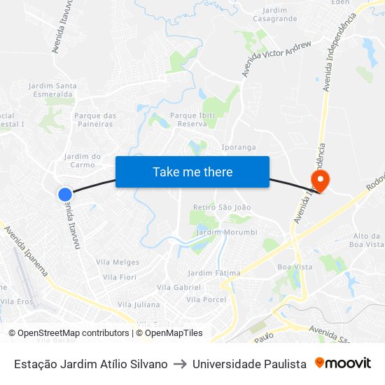 Estação Jardim Atílio Silvano to Universidade Paulista map