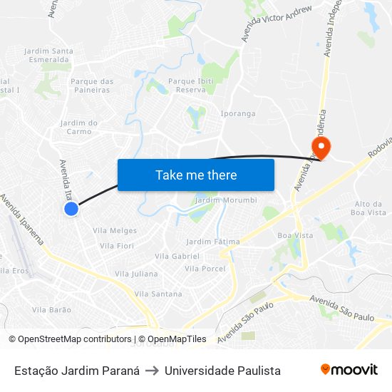 Estação Jardim Paraná to Universidade Paulista map
