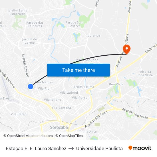 Estação E. E. Lauro Sanchez to Universidade Paulista map