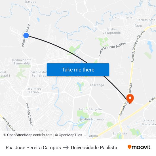 Rua José Pereira Campos to Universidade Paulista map