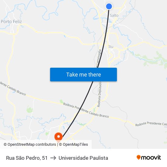 Rua São Pedro, 51 to Universidade Paulista map