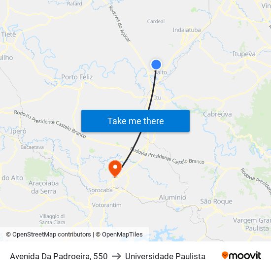 Avenida Da Padroeira, 550 to Universidade Paulista map