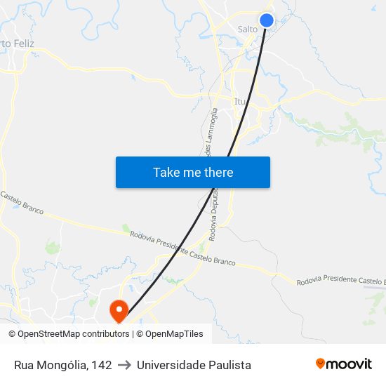 Rua Mongólia, 142 to Universidade Paulista map