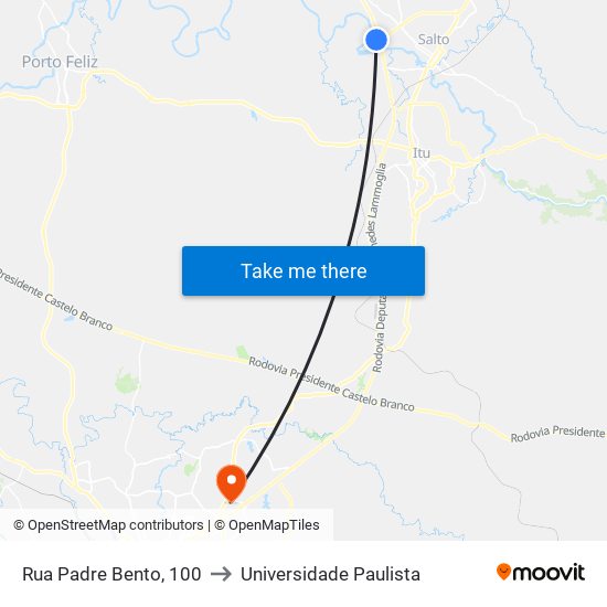 Rua Padre Bento, 100 to Universidade Paulista map
