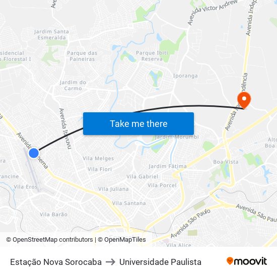 Estação Nova Sorocaba to Universidade Paulista map