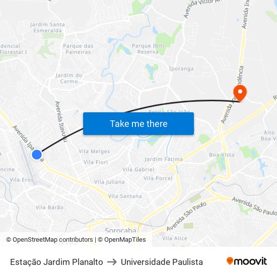 Estação Jardim Planalto to Universidade Paulista map