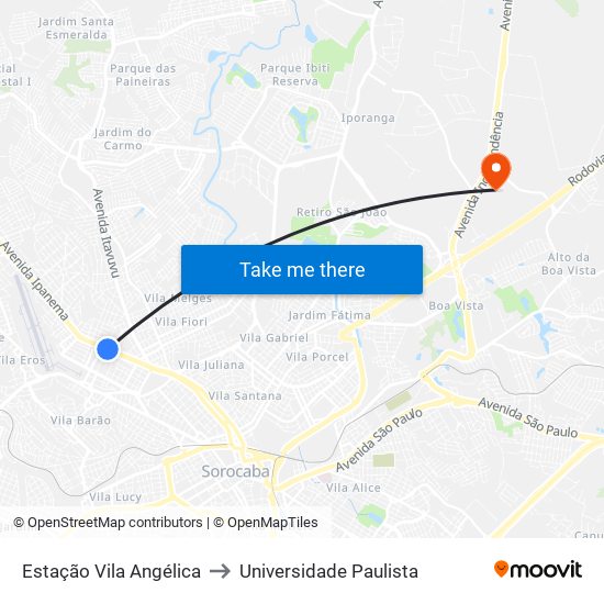 Estação Vila Angélica to Universidade Paulista map