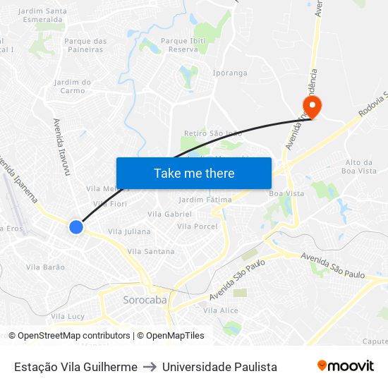 Estação Vila Guilherme to Universidade Paulista map
