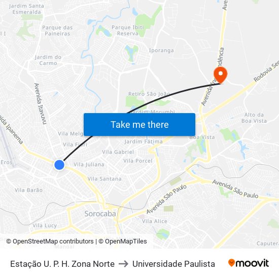 Estação U. P. H. Zona Norte to Universidade Paulista map
