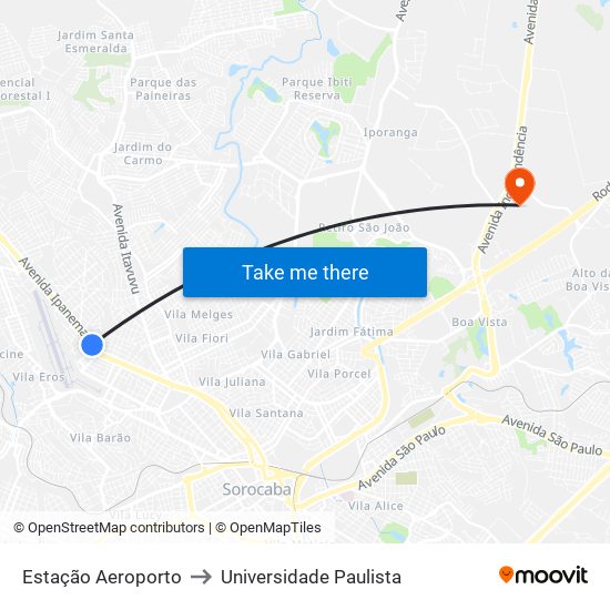Estação Aeroporto to Universidade Paulista map
