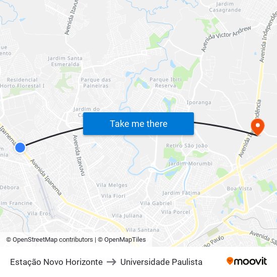 Estação Novo Horizonte to Universidade Paulista map