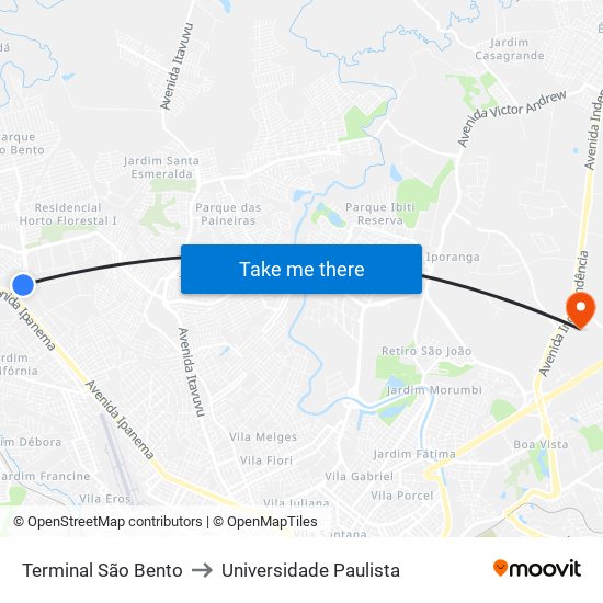 Terminal São Bento to Universidade Paulista map
