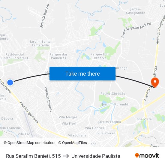 Rua Serafim Banieti, 515 to Universidade Paulista map