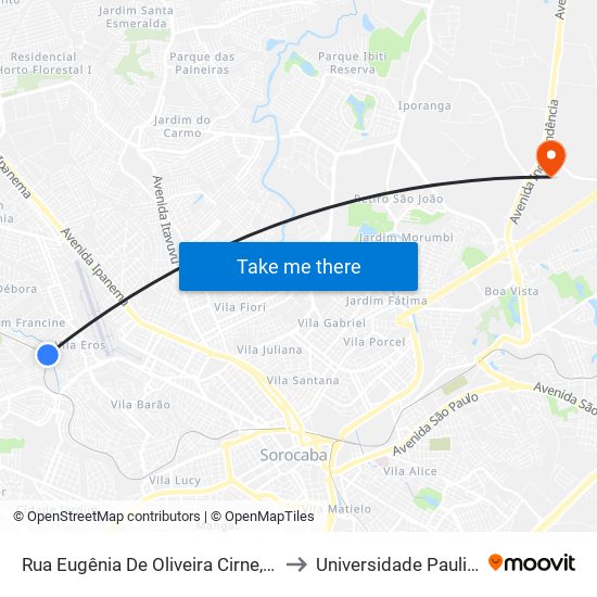 Rua Eugênia De Oliveira Cirne, 188 to Universidade Paulista map