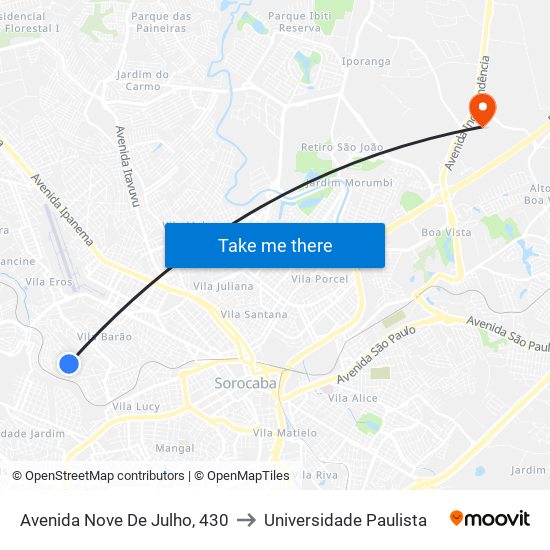 Avenida Nove De Julho, 430 to Universidade Paulista map