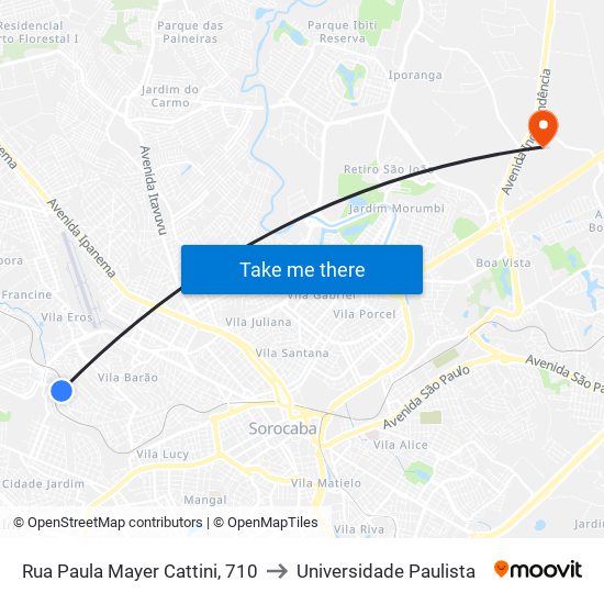 Rua Paula Mayer Cattini, 710 to Universidade Paulista map