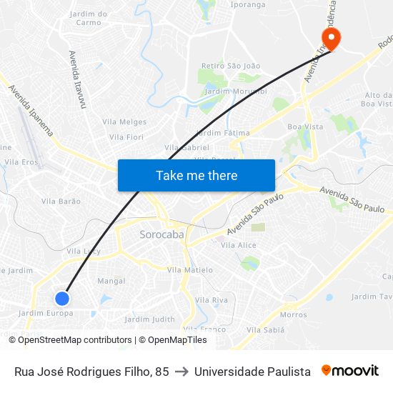 Rua José Rodrigues Filho, 85 to Universidade Paulista map