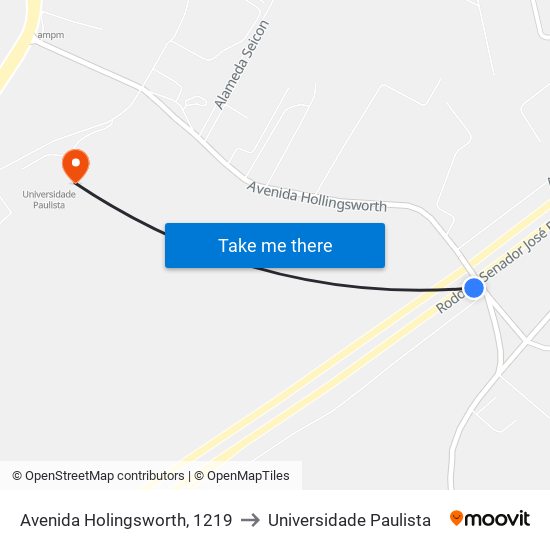 Avenida Holingsworth, 1219 to Universidade Paulista map