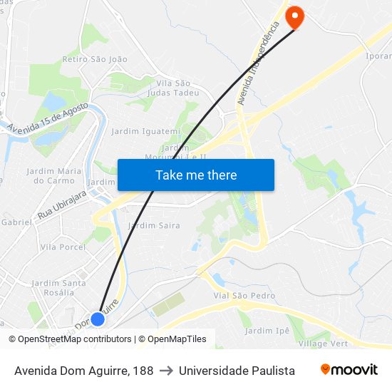 Avenida Dom Aguirre, 188 to Universidade Paulista map