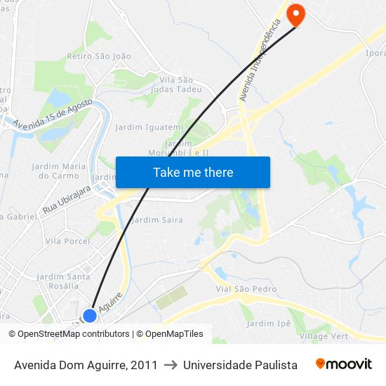 Avenida Dom Aguirre, 2011 to Universidade Paulista map