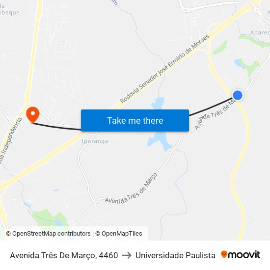 Avenida Três De Março, 4460 to Universidade Paulista map