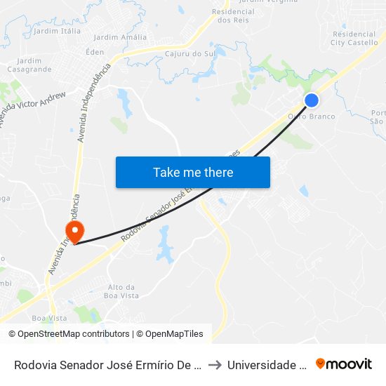 Rodovia Senador José Ermírio De Moraes, 11680 to Universidade Paulista map