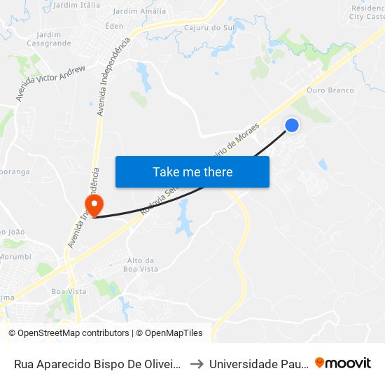 Rua Aparecido Bispo De Oliveira, S/N to Universidade Paulista map