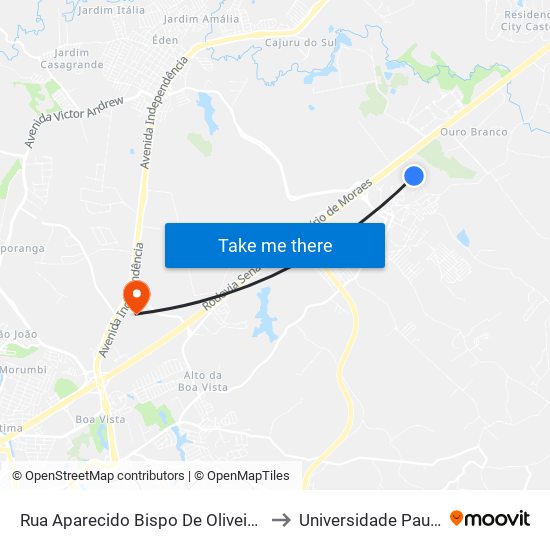 Rua Aparecido Bispo De Oliveira, S/N to Universidade Paulista map