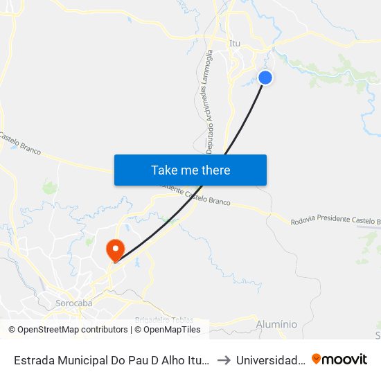 Estrada Municipal Do Pau D Alho Itu - São Paulo 13305 Brasil to Universidade Paulista map