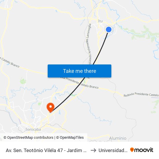 Av. Sen. Teotônio Viléla 47 - Jardim Aeroporto I Itu - SP Brasil to Universidade Paulista map