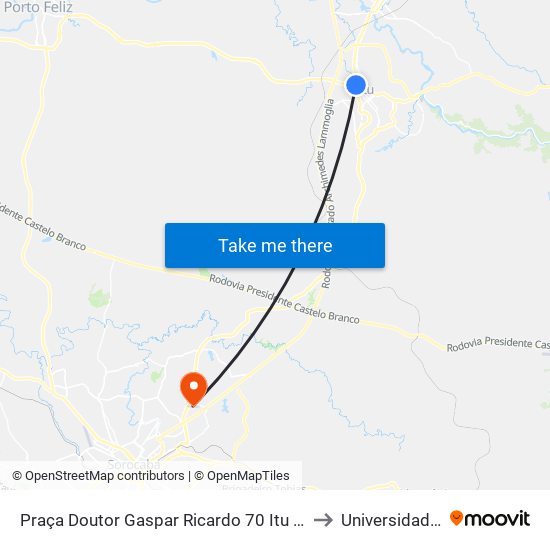 Praça Doutor Gaspar Ricardo 70 Itu - São Paulo 13301 Brasil to Universidade Paulista map