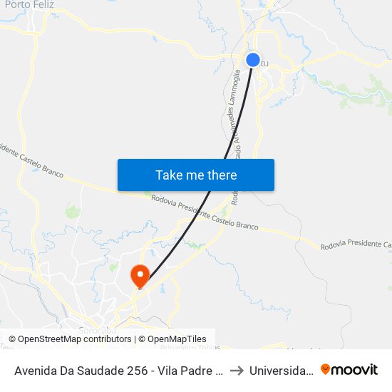 Avenida Da Saudade 256 - Vila Padre Bento Itu - SP 13313-000 Brasil to Universidade Paulista map