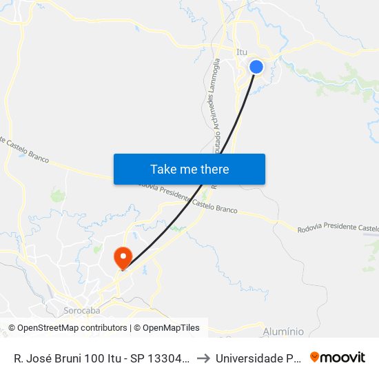 R. José Bruni 100 Itu - SP 13304-080 Brasil to Universidade Paulista map