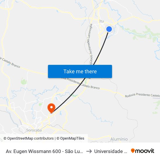 Av. Eugen Wissmann 600 - São Luiz Itu - SP Brasil to Universidade Paulista map
