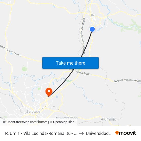 R. Um 1 - Vila Lucinda/Romana Itu - SP 13309-722 Brasil to Universidade Paulista map