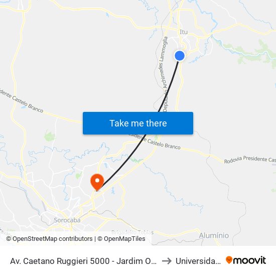 Av. Caetano Ruggieri 5000 - Jardim Oliveira Itu - SP 13309-710 Brasil to Universidade Paulista map