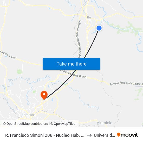 R. Francisco Simoni 208 - Nucleo Hab. Sao Judas Tadeu Itu - SP 13304-760 Brasil to Universidade Paulista map