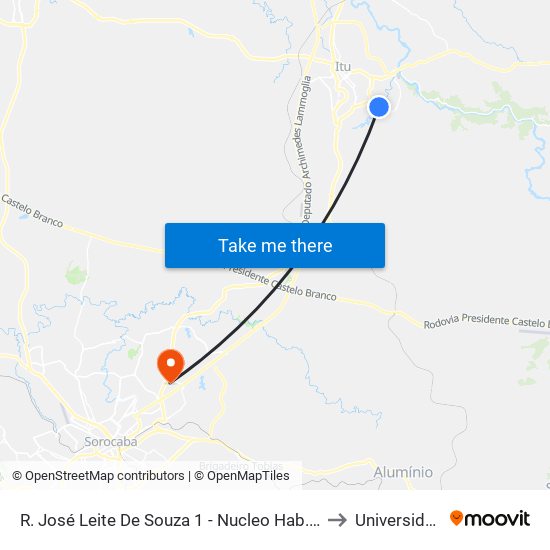 R. José Leite De Souza 1 - Nucleo Hab. Sao Judas Itu - SP 13304-774 Brasil to Universidade Paulista map